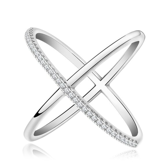 Two Lines Cross X Shape 925 Silver Ring for Women, VIP144 - Picture 4 of 6